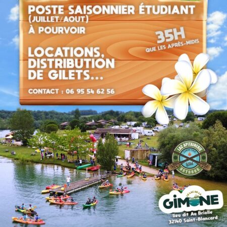 La base nautique du lac de la Gimone à Saint Blancard recrute pour l'été.