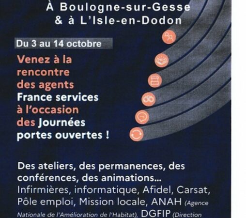 Pour tout savoir des possibilités offertes par la Maison des Services à Boulogne et L'Isle en Dodon, venez du 3 au 14 octobre dans ses locaux.