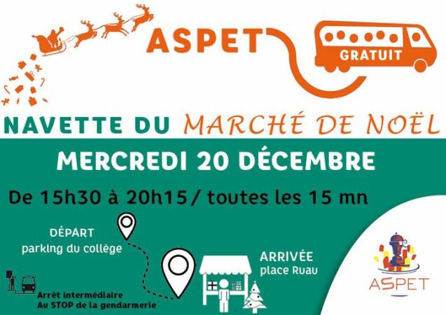 Une navette gratuite sera mise en place par la commune d'ASPET mercredi 20 décembre pour le marché de Noël.